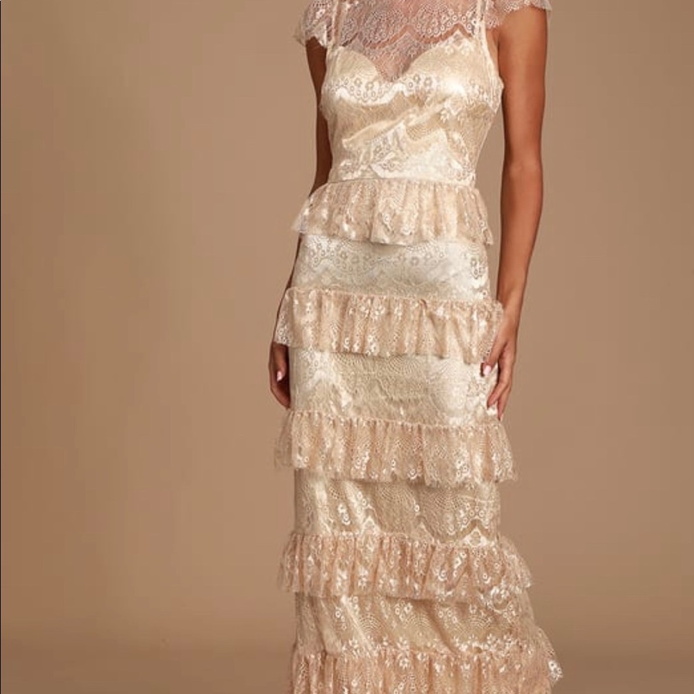 Lulu’s champagne tiered maxi dress